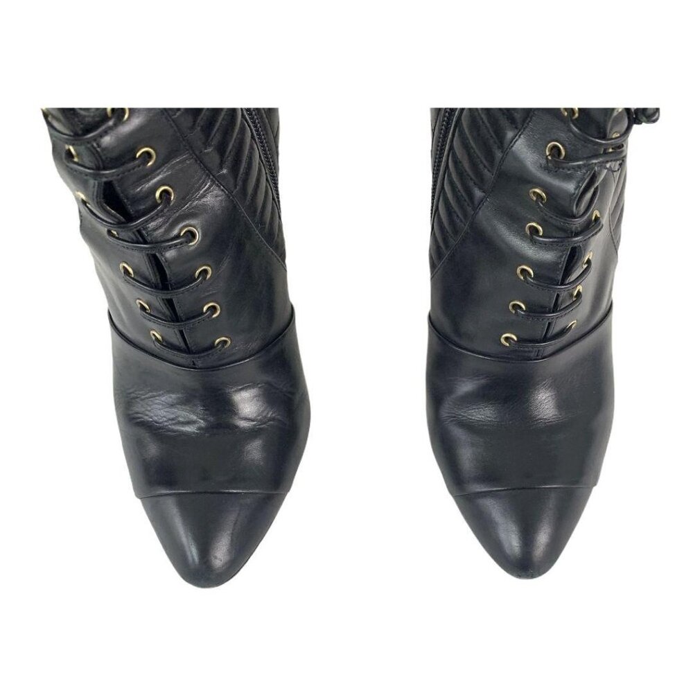 🟣🟣🟣 COYE NOKES Womens Size 37/7 Black Leather Ankle Laced Cap Toe Zip Boots - Picture 7 of 9